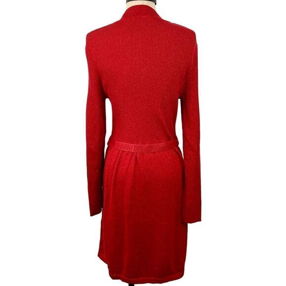 Free People Red Knit Sweater Belted Mini Dress Long Sleeve - Picture 3 of 14